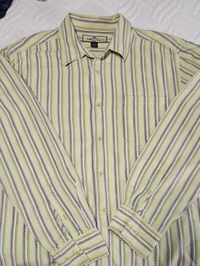 Tommy Bahama Light Green and Brown Striped Button-Down Shirt